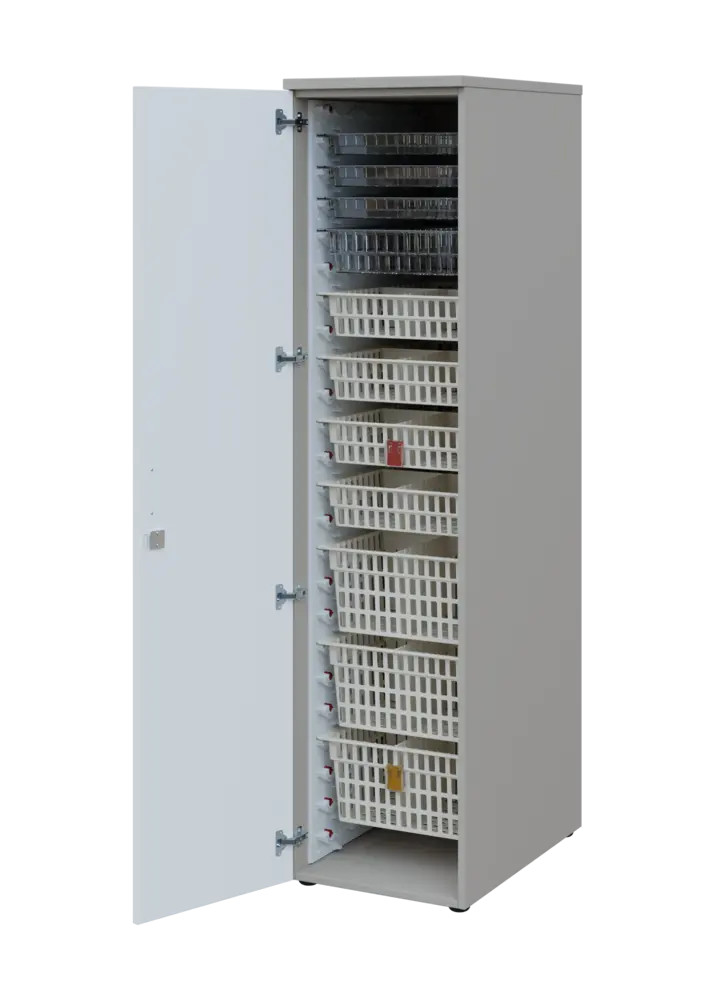 EUROMEDICA D - 46 skříň léková boxová, 1-dveřová, levá, 1950x460x735, korpus šedý, dvířka bílá